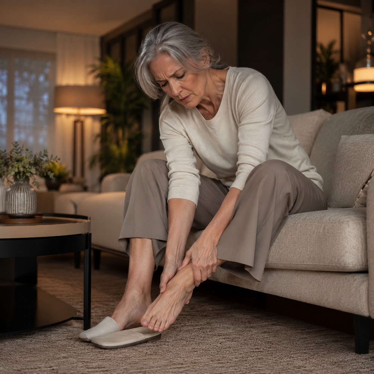 Adult experiencing foot discomfort